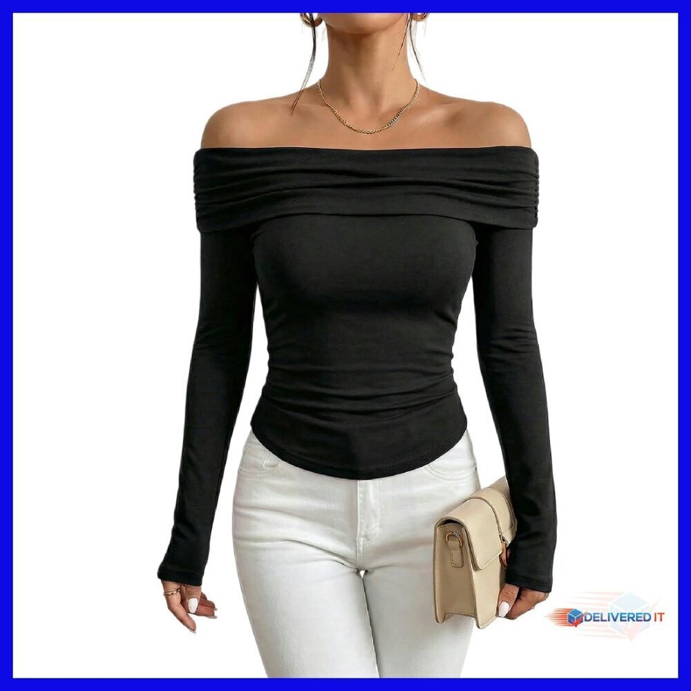 Long Sleeve Off Shoulder Top Cotton Tunic Shirt Night Out Party Wear